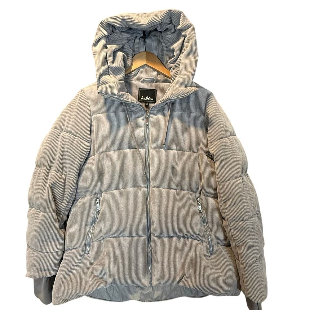 Sam Edelman Gray Quilted Corduroy Puffer Jacket Coat Hood Women's M Medium - Picture 5 of 15